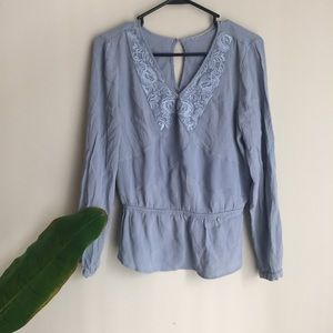 Flowy Peasant Long Sleeve Periwinkle Lace Top